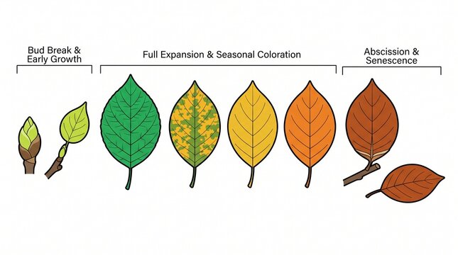 Botanical diagram of leaf life cycle and seasonal changes