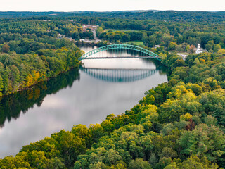 Obraz premium landscape of Merrimack river and bridge in Tyngsborough MA