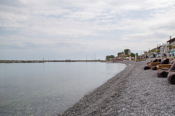 Fototapeta premium Quiet Pebble Beach and Seafront in Platamonas Greece