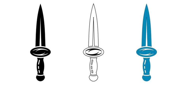 Three stylish viking dagger illustrations in different colors isolated on white background, Vector