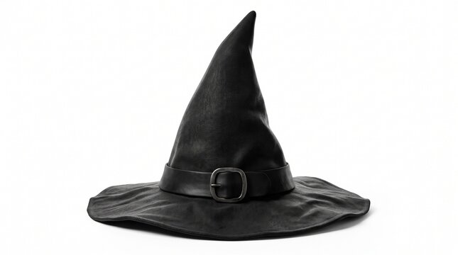 Black witch hat isolated on white background, Halloween costume accessory