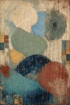 Abstract art composition with shapes and colors in a textured style  