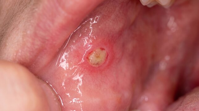 Realistic Canker Sore on Inner Lip &ndash; Clinical Science Concept