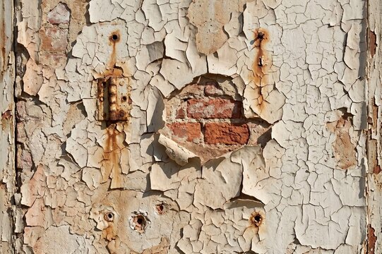 Cracked and Peeling Paint Revealing Brick Wall Texture  