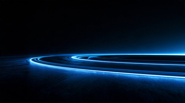 Abstract Blue Light Trails Representing High Speed Technology