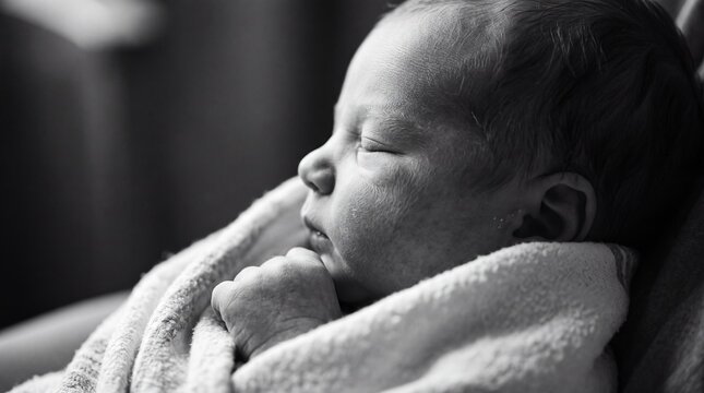 Newborn Baby Sleeping Peacefully Wrapped in Soft Blanket