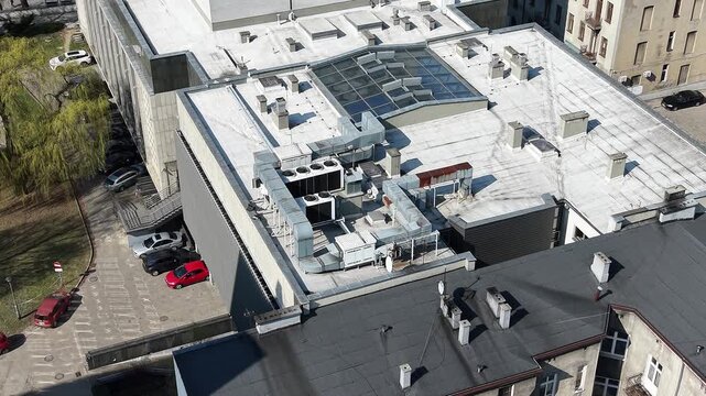 Large commercial HVAC cooling units on rooftop