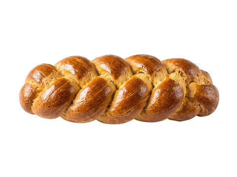 Delicious braided bread loaf close up with golden crust isolated on transparent background