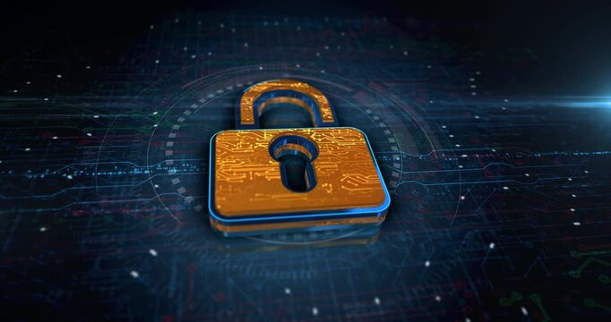 Cybersecurity and digital protection padlock 3d icon on binary electronic background. Privacy and data security technology symbol.