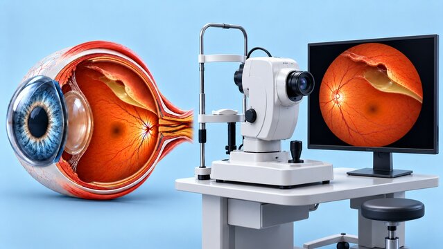 AI generated medical illustration of retinal detachment diagnosis using advanced ophthalmic imaging technology