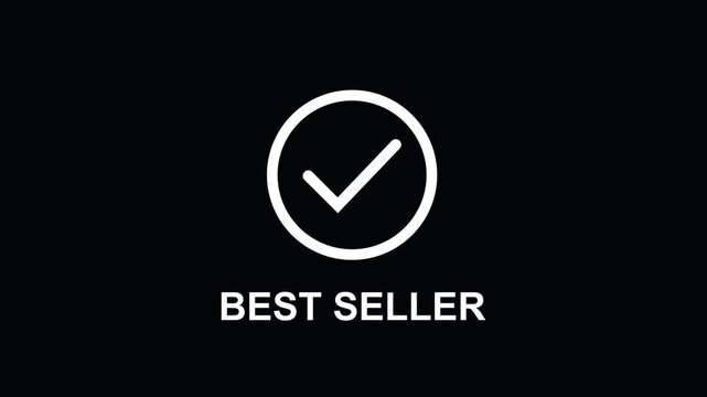 Seller badge animation with checkmark on black background, for e-commerce marketing, and retail promotion