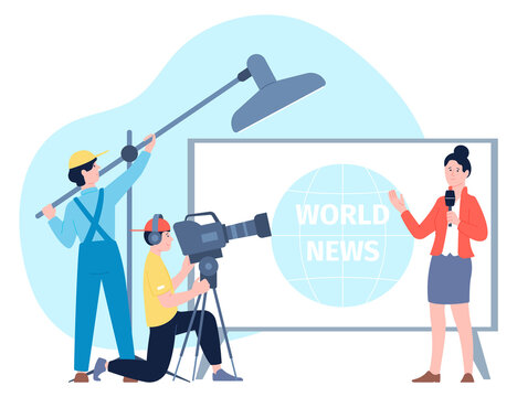 World news studio work. Tv program newsroom