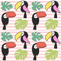 toucan and leaves tropical seamless pattern background © Juliana