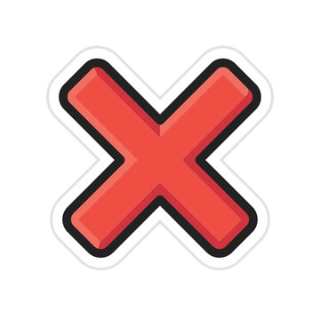 Red cross mark sticker icon for error or rejection