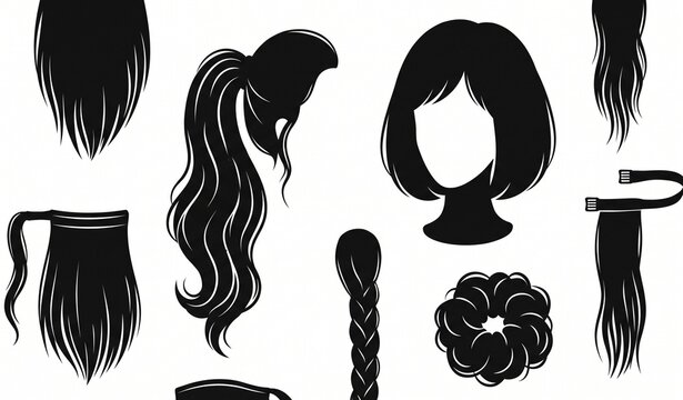 Hair Style Silhouette Collection &ndash; Long Hair, Ponytail, Bob Cut, Braids and Hair Extensions
