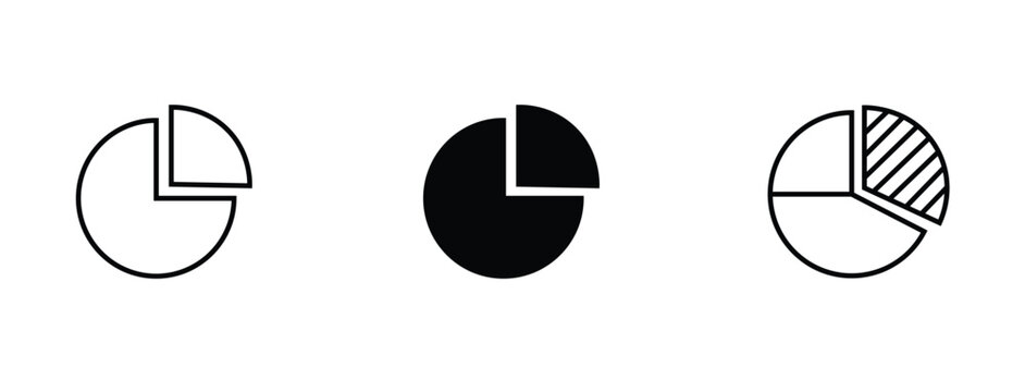 Set of three pie chart icons in different graphic styles