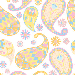 Naklejka premium Pastel Indian paisley pattern png seamless transparent background