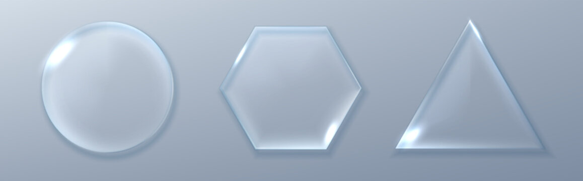 Transparent glass UI shapes with glossy liquid effects for modern digital interfaces and web design elements