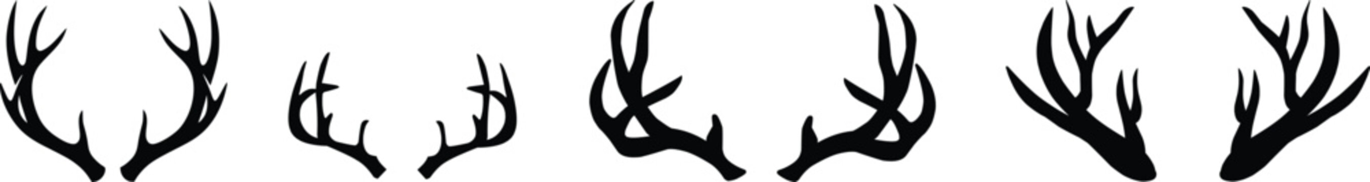 
Antler horns vector set illustration, deer, ram, devil horns collection.black animal horn and antler silhouettes featuring various species like bulls, goats, rams and deer in a minimalist graphic ico