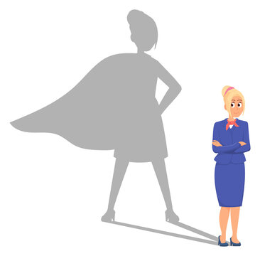 Powerful professional woman with superhero shadow. Successful person