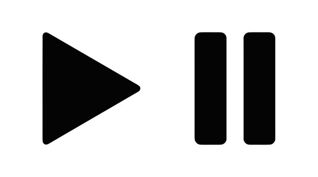 Vector illustration of black play and pause media control buttons on a transparent background