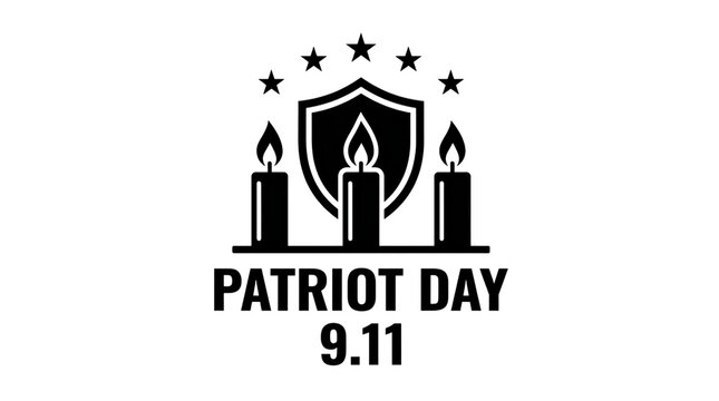 Patriot day 9.11 memorial icon with candles and shield symbol for remembrance and honor