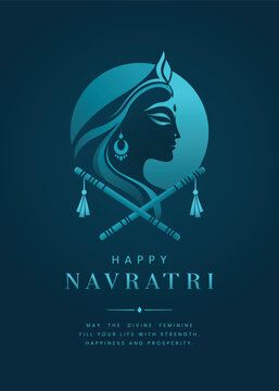Happy Navratri Minimalist Poster with Divine Feminine and Dandiya Sticks
