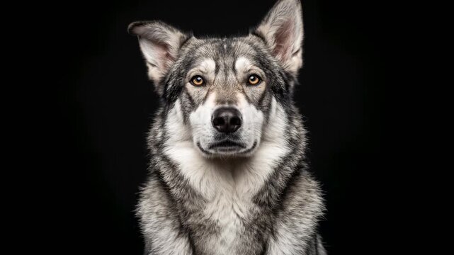 northern inuit dog close up isolated on black background video
