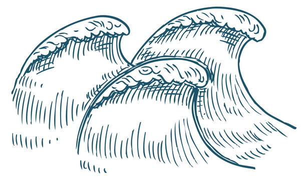 Ocean storm surface. Hand drawn waves sketch