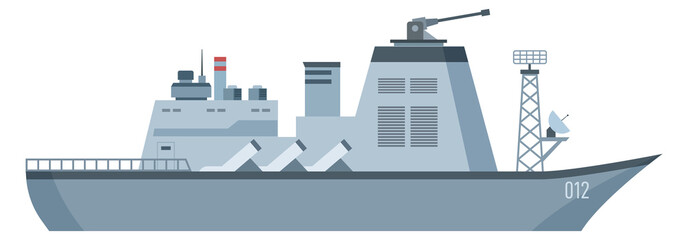 Obraz premium Armed ship icon. Color battleship. Nautical transport