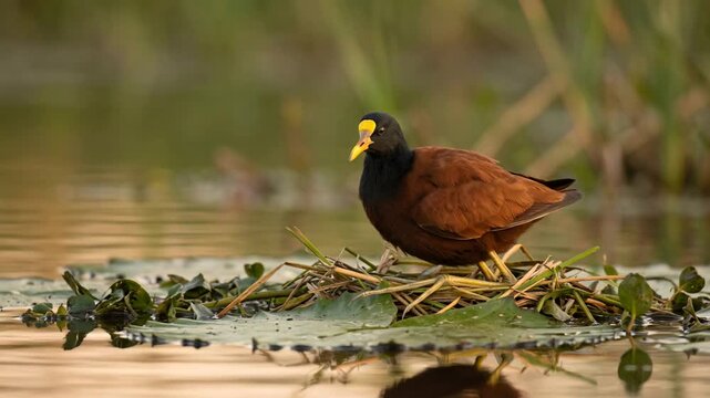 northern jacana on nest close up at morning light in everglades florida usa video