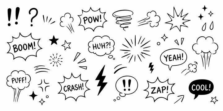 Comic Boom, Pow and Explosive Smoke Doodle Effect Set