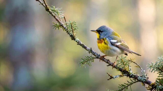 northern parula close up at morning light in everglades national park florida usa video