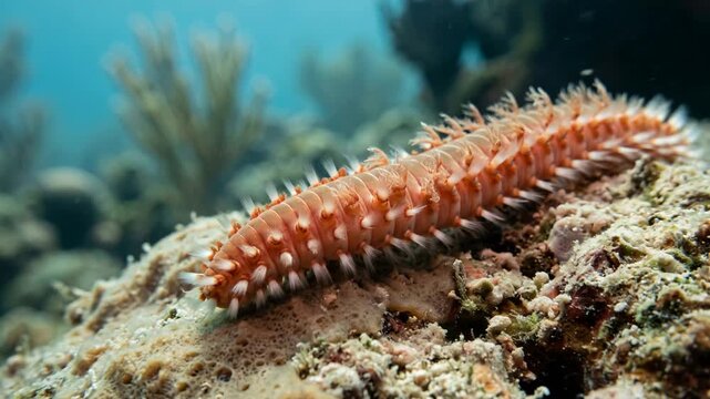 bearded fireworm underwater close up at morning light in flower garden banks texas usa video