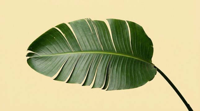 Single Large Tropical Green Leaf with Natural Splits Isolated on Plain Background