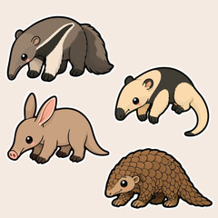 Fototapeta premium Cute Anteater Sticker Set