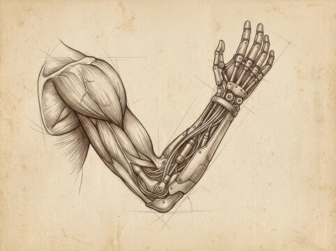 Bionic Arm Anatomy Sketch of a Human Machine Fusion