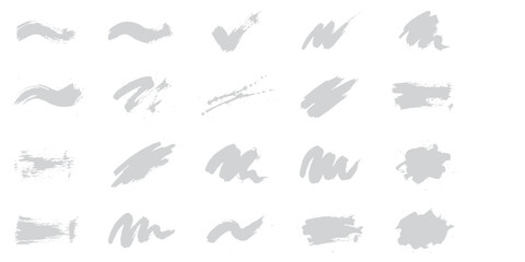 Fototapeta premium A collection of hand-drawn brush strokes and scribbles, rendered in a cool grey tone, provides a versatile set of graphic elements for creative design.