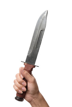 Hand Gripping a Weathered Military Combat Knife