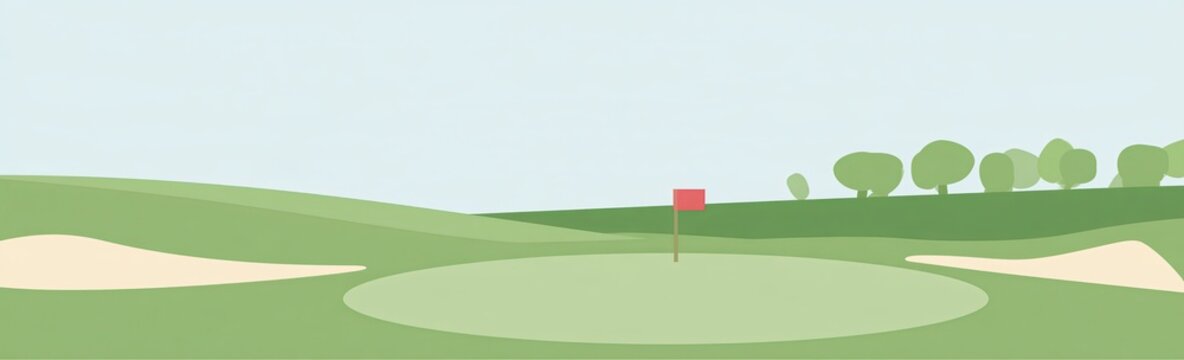 Minimalist vector illustration of a golf course green with a red flag