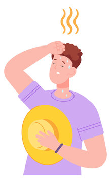 Overheated man in hot day. Person exhausted from heat