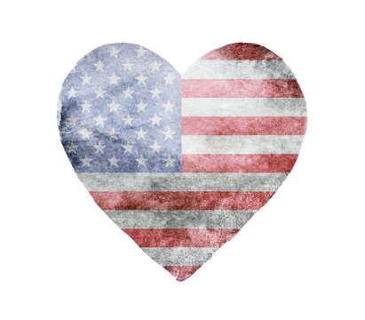 Heart flag USA isolated on white background.