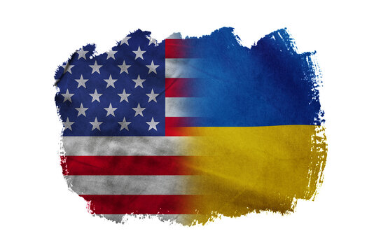 United states and ukraine flag on background texture