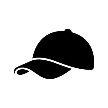 Baseball cap silhouette icon with black simple design represents casual accessory for outdoor sports summer fashion headwear apparel clothing retail elements.