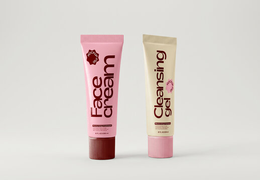 Face Cream and Cleansing Gel Tube Mockup