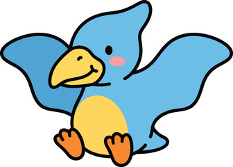Cute Kawaii Pterodactyl Sticker with Spread Blue Wings and Blush © abid04