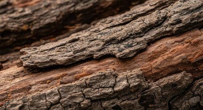 Detailed macro shot emphasizing the rough, dry texture of ancient tree bark, deeply weathered and cracked by harsh climate elements over many years ,tree ,background ,weathered