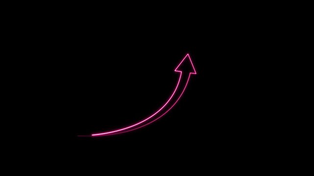 Pink arrow sweeps upward across a black background in a looping animation