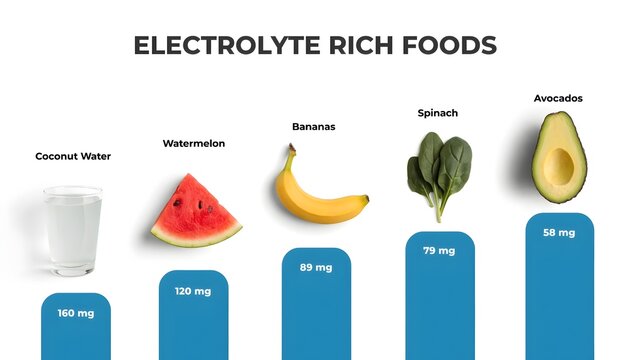 Infographic chart showing electrolyte rich foods with mineral content levels