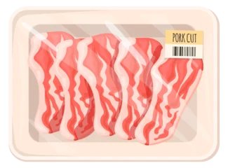 Bacon slice plastic wrap. Cartoon pork meat © ssstocker